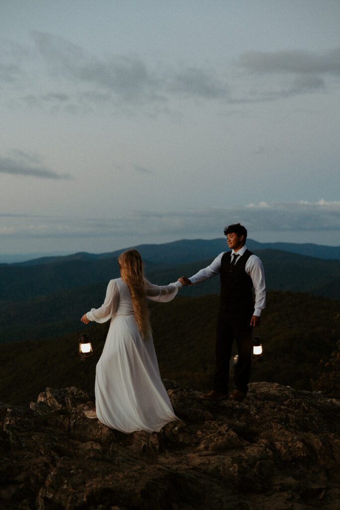 Shenandoah elopement featuring a couple at blue hour dancing and holding hands
