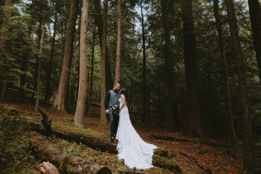 Cook Forest State Park hiking elopement in Pennsylvania. Cook Forest elopement. Photography by Rock & Wander Photo Co.