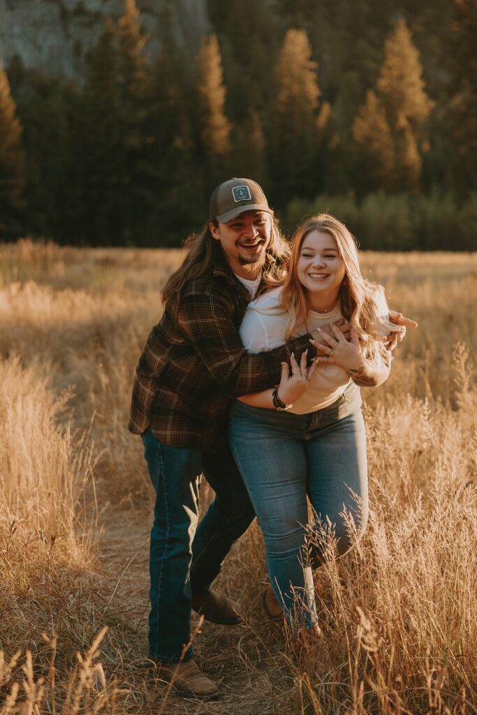 couple in yosemite valley during golden hour taken by yosemite elopement photographer