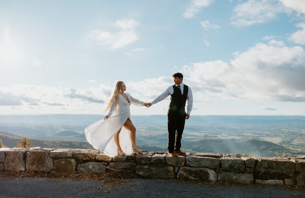 Couple holding hands during Shenandoah elopement.