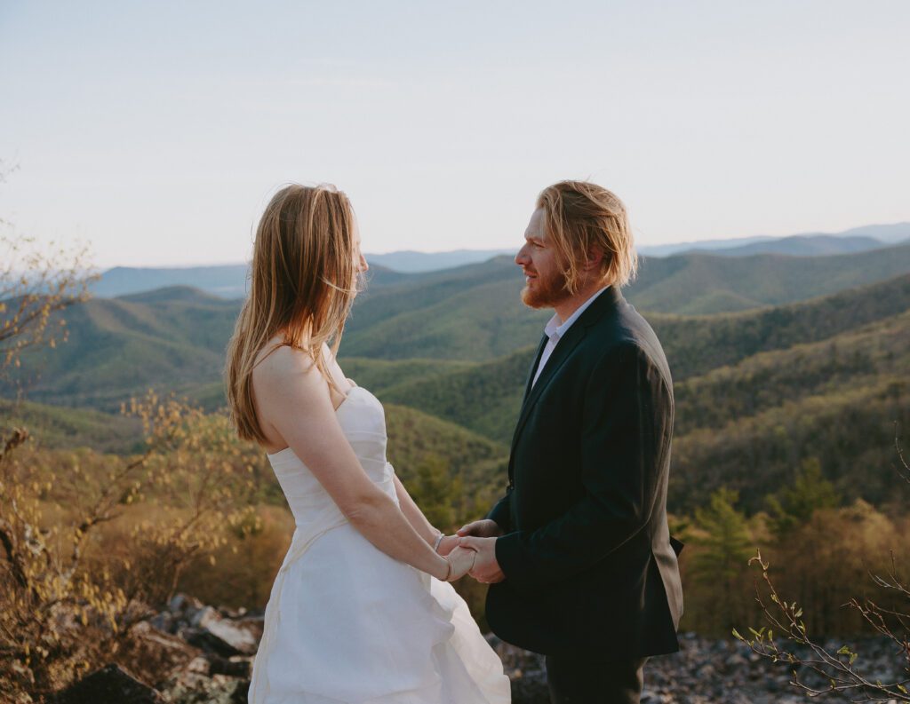 couple exchanging vows on blackrock summit in shenandoah national park
