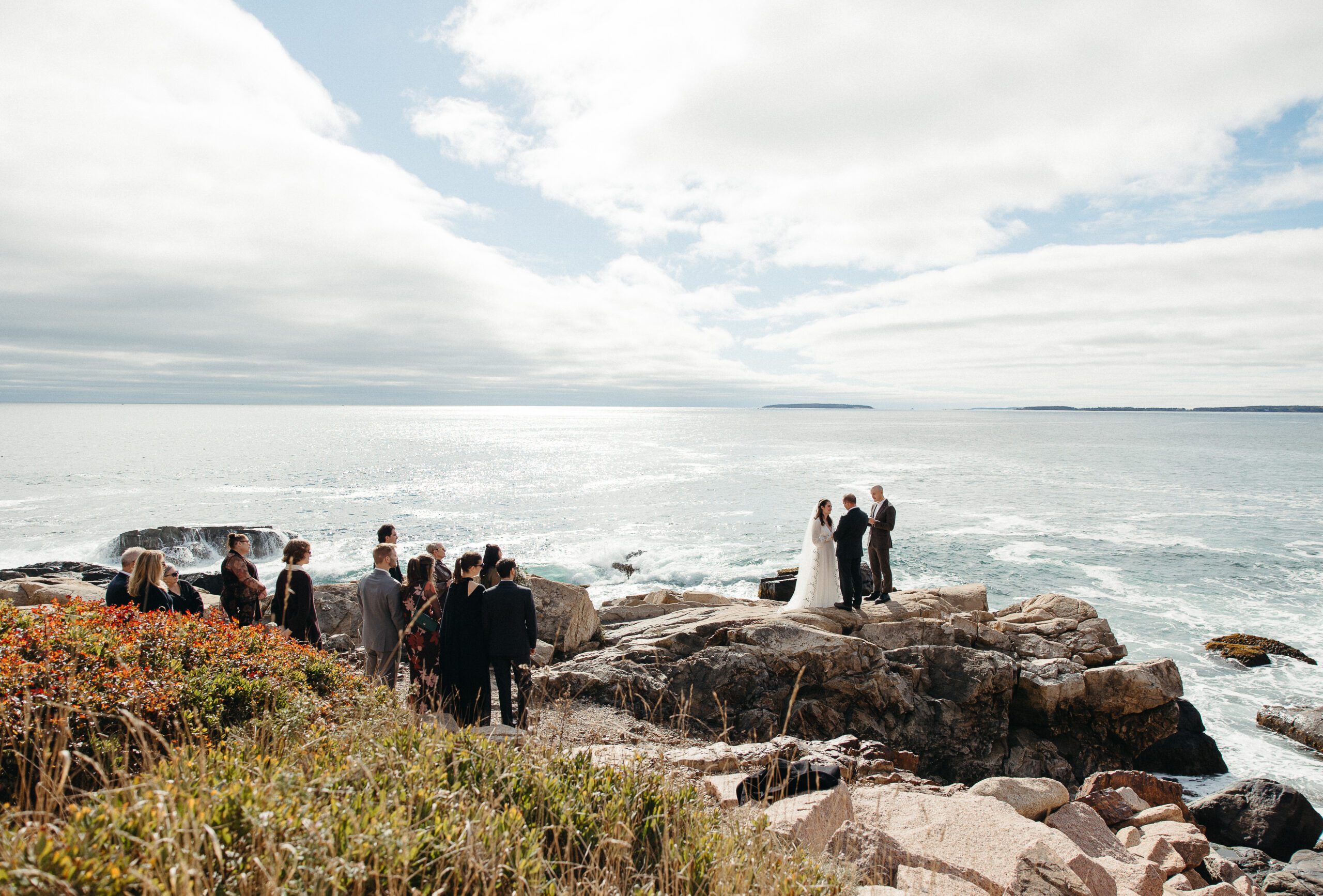 wedding ceremony overlooking the ocean in acadia national park
